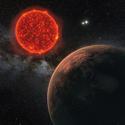 Artist's impression of the newly discovered planet orbiting Proxima Centauri, the star that is nearest to Earth.