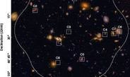 Figure 2: Hubble Ultra Deep Field, with the locations of the ten galaxies detected in the millimeter regime marked. (One of the locations, C2 contains two galaxies directly behind each other.)