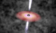 Image: J. Neidel / MPIA Artists' impression of a quasar: black hole (center) surrounded by a hot accretion disk, with two jets consisting of extremely fast particles perpendicularly to the disk.