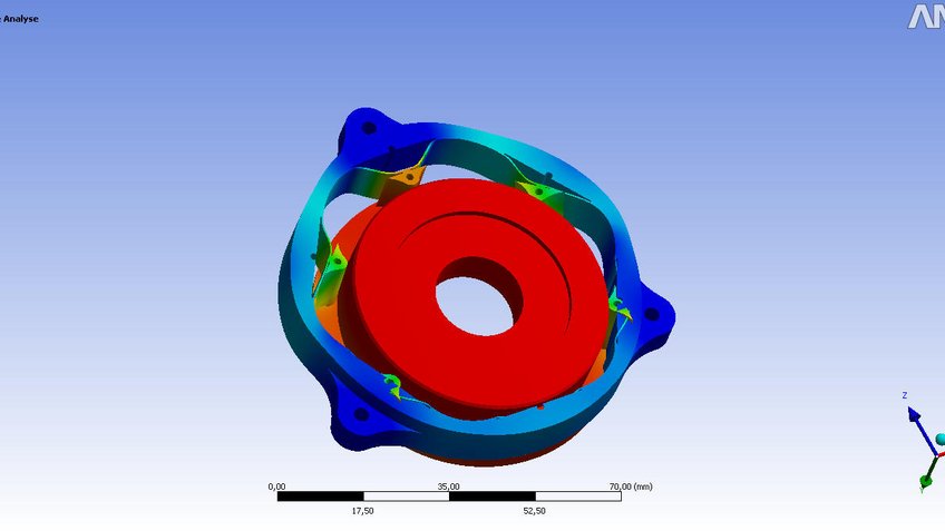 Maximum displacement of the exit lens of the LUCI camera kept in its position by spring elements. Maximum displacement of the exit lens of the LUCI camera kept in its position by spring elements.