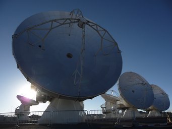 The first antennas of the Atacama Large Millimeter Array at Chajnantor Plain in Chile. The first antennas of the Atacama Large Millimeter Array at Chajnantor Plain in Chile.