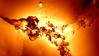 Visualisierung des Gasgeschwindigkeitsfeldes in einem dünnen Schnitt mit einer Dicke von 100 Kiloparsec (in der Blickrichtung). In der Bildmitte ist der zweitschwerste Galaxienhaufen in der TNG100 Simulation zu sehen. In schwarzen Bildbereichen bewegt sich das Gas kaum, während es in den weißen Regionen mit Geschwindigkeiten von mehr als 1000 km/s strömt. Das Bild zeigt die deutlichen Unterschiede zwischen der Bewegung des Gases in den kosmischen Filamenten und den schnellen, chaotischen Bewegungen, die durch das tiefe Gravitationspotential und das supermassereiche schwarze Loch in dessen Zentrum hervorgerufen werden. Visualisierung des Gasgeschwindigkeitsfeldes in einem dünnen Schnitt mit einer Dicke von 100 Kiloparsec (in der Blickrichtung). In der Bildmitte ist der zweitschwerste Galaxienhaufen in der TNG100 Simulation zu sehen. In schwarzen Bildbereichen bewegt sich das Gas kaum, während es in den weißen Regionen mit Geschwindigkeiten von mehr als 1000 km/s strömt. Das Bild zeigt die deutlichen Unterschiede zwischen der Bewegung des Gases in den kosmischen Filamenten und den schnellen, chaotischen Bewegungen, die durch das tiefe Gravitationspotential und das supermassereiche schwarze Loch in dessen Zentrum hervorgerufen werden.