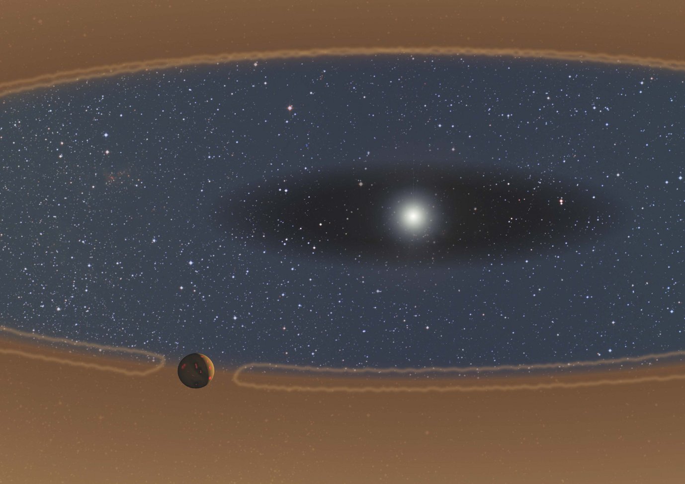 Junger Planet in einem System mit Kindersicherung: Neue Forschungsergebnisse zeigen, dass die Scheibe um einen jungen sonnenähnlichen Stern eine Grenze besitzt, die Planeten daran hindert, in den Stern zu fallen.