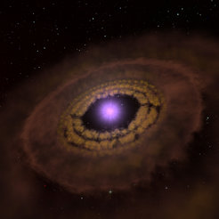 Artistic impression of the gas and dust disk around the young star TW Hydrae. Such disks are where planets are born