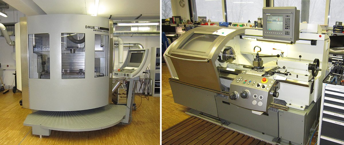 Links: CNC-Fräsmaschine DMU100Rechts: Zyklen- Drehmaschine