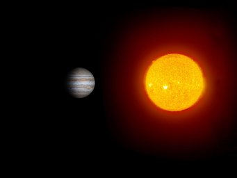 Artist's impression of a Jupiter-like planet orbiting a Sun-like star. Artist's impression of a Jupiter-like planet orbiting a Sun-like star.