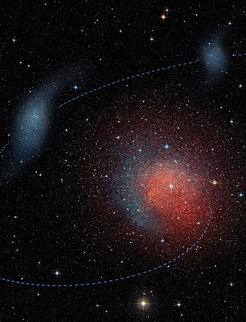 Abbildung 1: Künstlerische Darstellung der Verschmelzung zweier Vorläufergalaxien zur Zwerggalaxie Andromeda II.