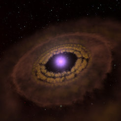 Abbildung 1: Künstlerische Darstellung der Gas- und Staubscheibe um den jungen Stern TW Hydrae. Neue Messungen mit dem Weltraumteleskop Herschel, an denen auch Thomas Henning vom MPIA beteiligt war, haben für die Scheibe jetzt eine größere Masse ergeben als zuvor angenommen.