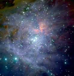 Near-infrared image of the Orion Nebula Cluster.