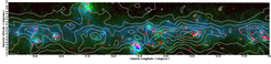 3-color image taken from Tackenberg et al. (2012). Red ATLASGAL, green 24μm, blue 8μm. Contours display CO emission from Dame et al. 2001)