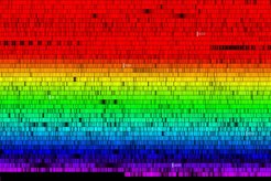 Sternspektren - regenbogenartige Zerlegungen des Sternenlichts, hier für den Stern Mu Leonis - spielen in den Filmen eine wichtige Rolle.