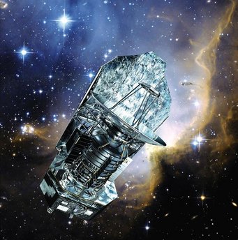 Abb. 1: Das Weltraumteleskop HERSCHEL, an dessen Bau und Nutzung auch Heidelberger Astronomen beteiligt sind. Im Hintergrund ein Sternenstehungsgebiet in unserem Milchstraßensystem. Abb. 1: Das Weltraumteleskop HERSCHEL, an dessen Bau und Nutzung auch Heidelberger Astronomen beteiligt sind. Im Hintergrund ein Sternenstehungsgebiet in unserem Milchstraßensystem.