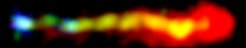 Abb.1: Der Jet vom Quasar 3C 273 geht von einem gewaltigen Schwarzen Loch aus, das man sich unmittelbar außerhalb des linken Bildrandes zu denken hat. Sein hellster, hier gezeigter Teil hat eine Länge von etwa 100.000 Lichtjahren. Das Röntgenlicht (aufgenommen mit CHANDRA) ist blau dargestellt, sichtbares Licht (aufgenommen mit HUBBLE) grün und Radiowellen (aufgenommen mit dem VLA-Radioteleskop) rot; in den gelben Bereichen wird sowohl starke Radio- als auch optische Strahlung emittiert. Die neuen Daten von CHANDRA und SPITZER deuten darauf hin, dass die Strahlung in allen Wellenlängenbereichen durch extrem energiereiche Teilchen erzeugt wird. Ein Rätsel bleibt, wie die strahlenden Teilchen im Jet beschleunigt werden.
