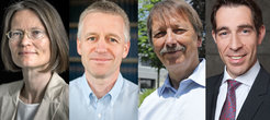 Die Teilnehmer der Podiumsdiskussion (v.l.n.r.): Prof. Dr. Anne Peters, Prof. Dr. Kai Johnsson, Prof. Dr. Thomas Henning & Prof. Dr. Klaus Blaum