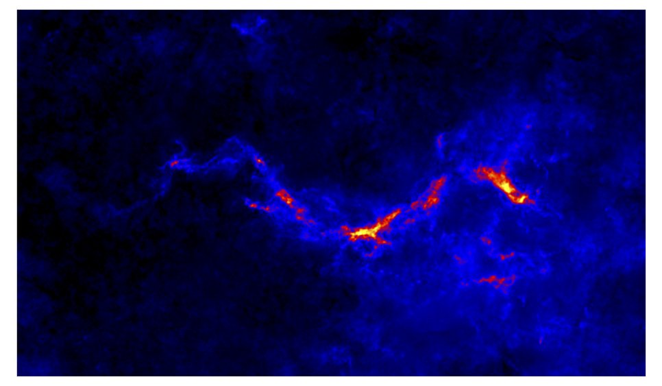“Column density map of the giant filamentary cloud, “The Snake”.  Kainulainen’s group will derive similar maps for thousands of molecular clouds in the Milky Way to study how the clouds fragment and form new stars.
 