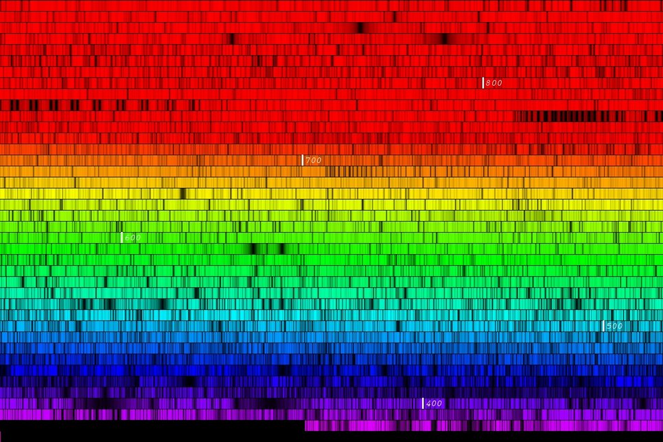 Stellar spectra - rainbow-like decompositions of starlight, here of the star Mu Leonis - play a key role in the films.