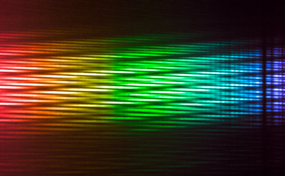 Colourised version of the first MATISSE interferometric observations of the star Sirius, combining data from four Auxiliary Telescopes of the VLT. The colours represent the changing wavelengths of the data, with blue showing the shorter wavelengths and red the longer. The observations were made in the infrared, so these are not the colours that would be seen with the human eye.