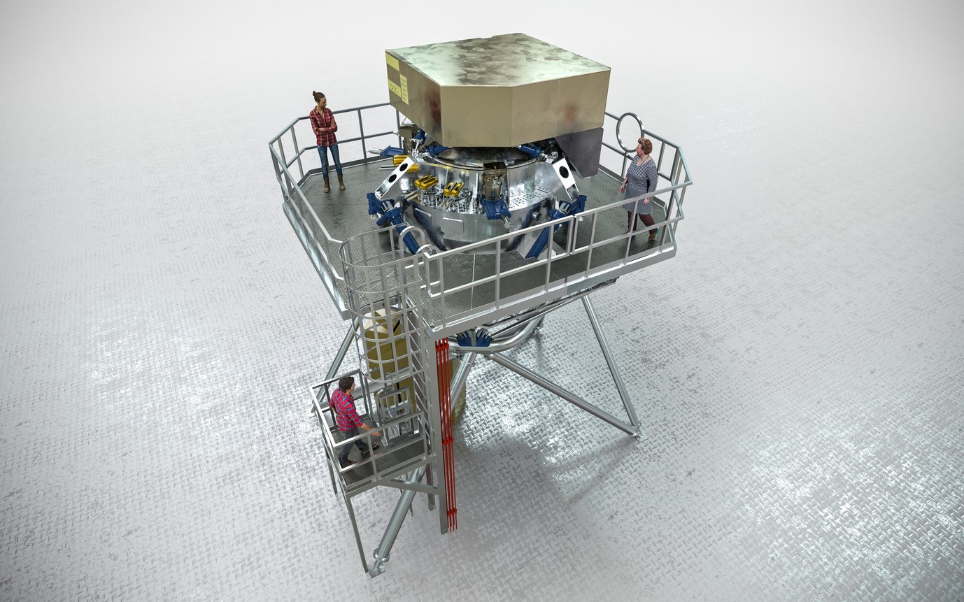Artist depiction of the METIS instrument set to be used with the Extremely Large Telescope upon completion. METIS, short for Mid-infrared ELT Imager and Spectrograph, will make full use of the giant main mirror of the telescope to study a wide range of science topics, from objects in our Solar System to distant active galaxies.