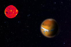 Artist's impression of TRAPPIST 1d (right) and its host star TRAPPIST 1 (left). New research shows how planets like this could hide traces of life from astronomers's observations.