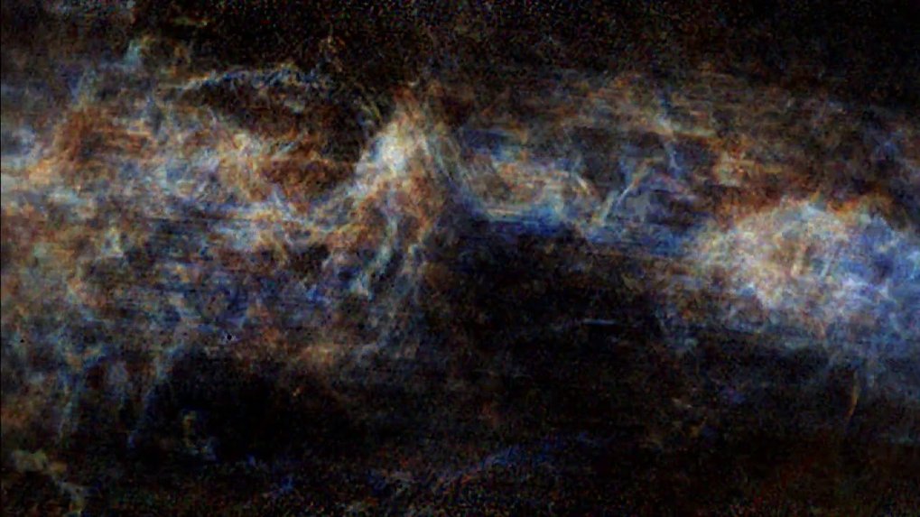 Eine Visualisierung der Beobachtungen der Emission von atomarem Wasserstoff (HI) bei einer Wellenlänge von 21 cm in Richtung der inneren Milchstraße. Das Video durchläuft den Bereich der "The HI/OH/Recombination-line (THOR)" Durchmusterung.