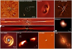 Galerie astrophysikalischer Ergebnisse von Exoplaneten, Scheiben, jungen und entwickelten Sternen, die vom SPHERE-Konsortium seit dem ersten Licht von SPHEREim Mai 2014 veröffentlicht wurden.