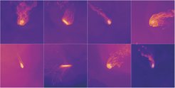 Acht Beispiele für Quallen-Galaxien. Solche Bilder werden den Teilnehmer*innen des neuen Zooniverse-Projekts zur Klassifikation vorgelegt.