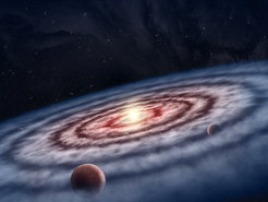 Künstlerische Darstellung einer protoplanetaren Scheibe ähnlich der "Planetenfabrik" rund um GM Aurigae.