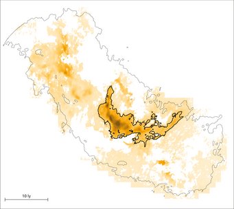 The arc (bold black line) is a crescent-shaped substructure of the “Brick”, a dense and massive cloud of gas and dust within the central molecular zone. The likely origin of the arc is an expanding envelope around a bubble of hot gas. The wind from a presumably embedded massive star is driving the expansion of this bubble. The arc (bold black line) is a crescent-shaped substructure of the “Brick”, a dense and massive cloud of gas and dust within the central molecular zone. The likely origin of the arc is an expanding envelope around a bubble of hot gas. The wind from a presumably embedded massive star is driving the expansion of this bubble.