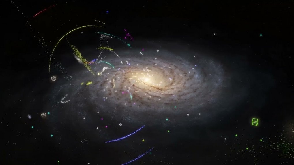 Das Video veranschaulicht die Lage von Kugelsternhaufen, Sternströmen und verschmelzenden Galaxien, die aus den GAIA EDR3 Daten extrahiert wurden.