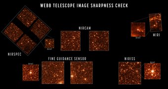 Test images of details of the Large Magellanic Cloud, one of the closest neighboring galaxies, taken with all four of the JWST’s science instruments. The images show that the main JWST mirror is indeed exquisitely aligned, providing sharp images for each of the four instruments. Test images taken with the James Webb Space Telescope