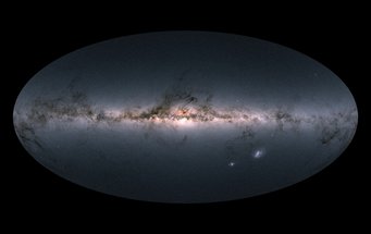 This is not an image of the Milky Way. Each dot of light is a source that has been documented and analyzed as part of the Gaia mission. Put each source in its proper position in the sky, and give it the color that was measured by Gaia through red and blue filters, and the catalogue of 1.7 billion sources coalesces into a faithful rendition of the Milky Way, of our two closest galactic neighbours the Magellanic clouds, and of many more distant cosmic objects, as seen from Earth. This is not an image of the Milky Way. Each dot of light is a source that has been documented and analyzed as part of the Gaia mission. Put each source in its proper position in the sky, and give it the color that was measured by Gaia through red and blue filters, and the catalogue of 1.7 billion sources coalesces into a faithful rendition of the Milky Way, of our two closest galactic neighbours the Magellanic clouds, and of many more distant cosmic objects, as seen from Earth.