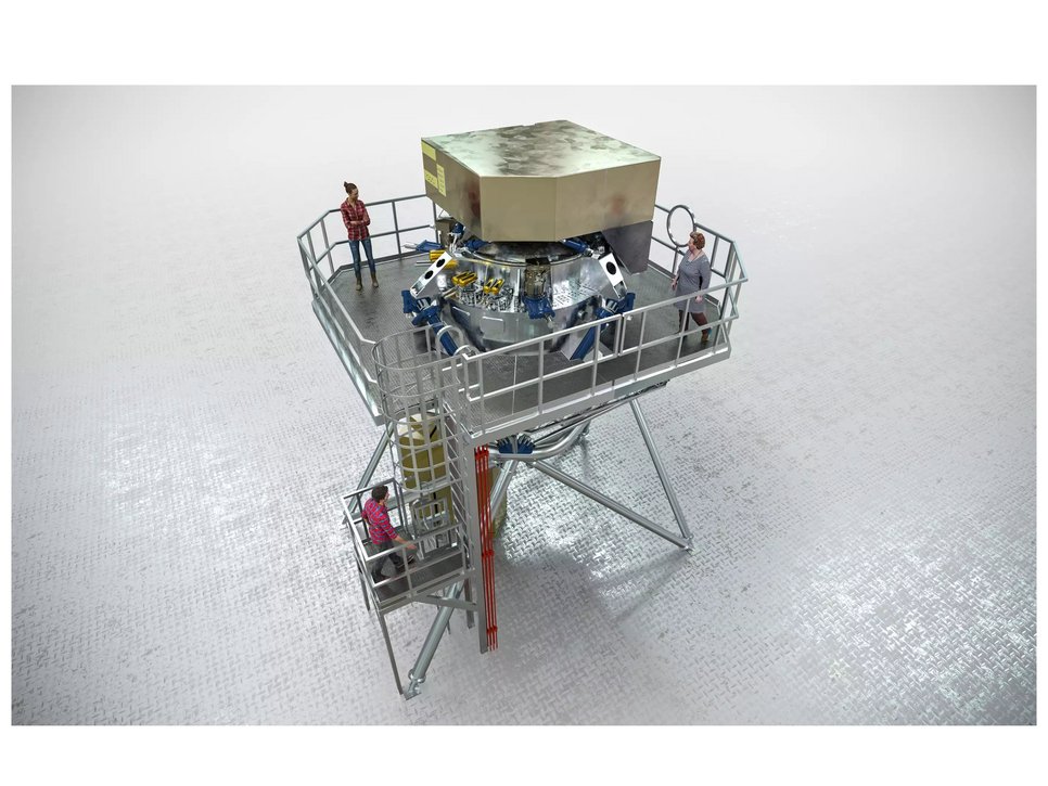 Künstlerische Darstellung des METIS-Instruments, das nach seiner Fertigstellung mit dem Extremely Large Telescope eingesetzt werden soll. METIS, kurz für Mid-infrared ELT Imager and Spectrograph, wird den riesigen Hauptspiegel des Teleskops voll ausnutzen, um ein breites Spektrum wissenschaftlicher Themen zu untersuchen, darunter die Charakterisierung der Atmosphäre von Exoplaneten sowie niedrige und hohe spektrale Auflösung. 