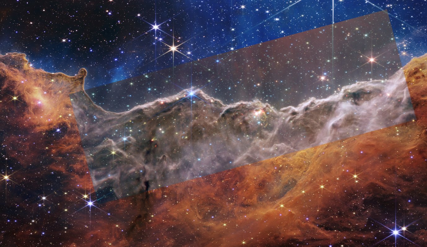 Cradle of the stars: what looks like a rugged mountain range is actually a region in the Carina Nebula where new suns are born.