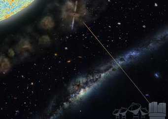 The illustration depicts observations of one of the most distant quasars, observed within the epoch of reionization. Scientists at MPIA use the most powerful telescopes on Earth and space to identify and study the earliest galaxies and supermassive black holes formed in the early Universe. The illustration depicts observations of one of the most distant quasars, observed within the epoch of reionization. Scientists at MPIA use the most powerful telescopes on Earth and space to identify and study the earliest galaxies and supermassive black holes formed in the early Universe.