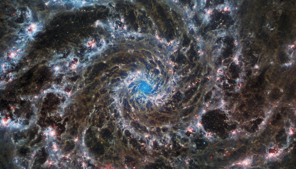 Dust and PAH emission as seen with the JWST MIRI camera from NGC628 (or M74). 