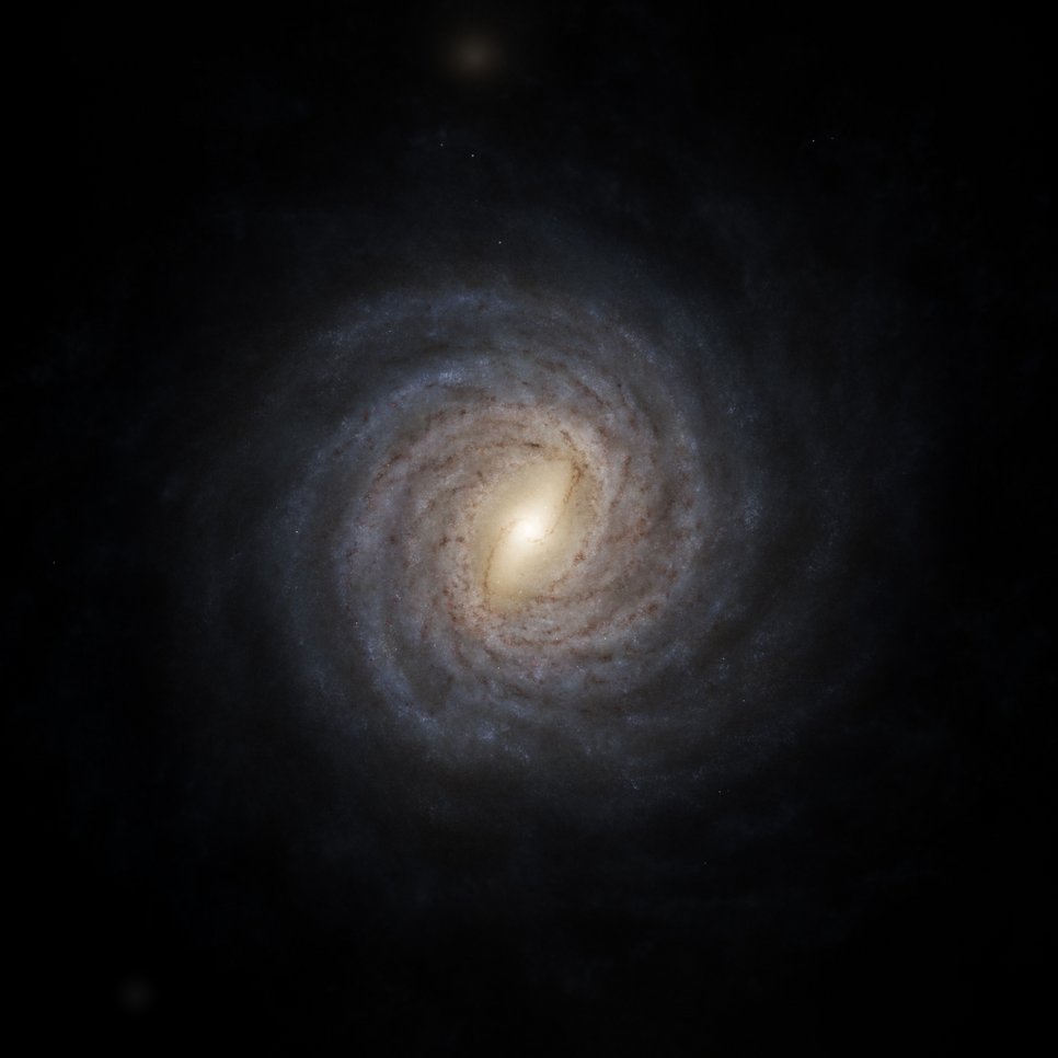 Künstlerische Darstellung der Milchstraße, von außen gesehen. Die hier beschriebene Studie geht noch einen großen Schritt weiter und zeigt, welche Ergebnisse extragalaktische Astronom*innen erhalten würden, wenn sie unsere Milchstraße aus der Ferne untersuchen würden.