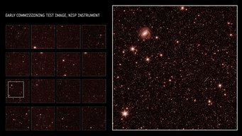 Early commissioning test image – NISP instrument full field of view and zoom in for detail. Early commissioning test image – NISP instrument full field of view and zoom in for detail.