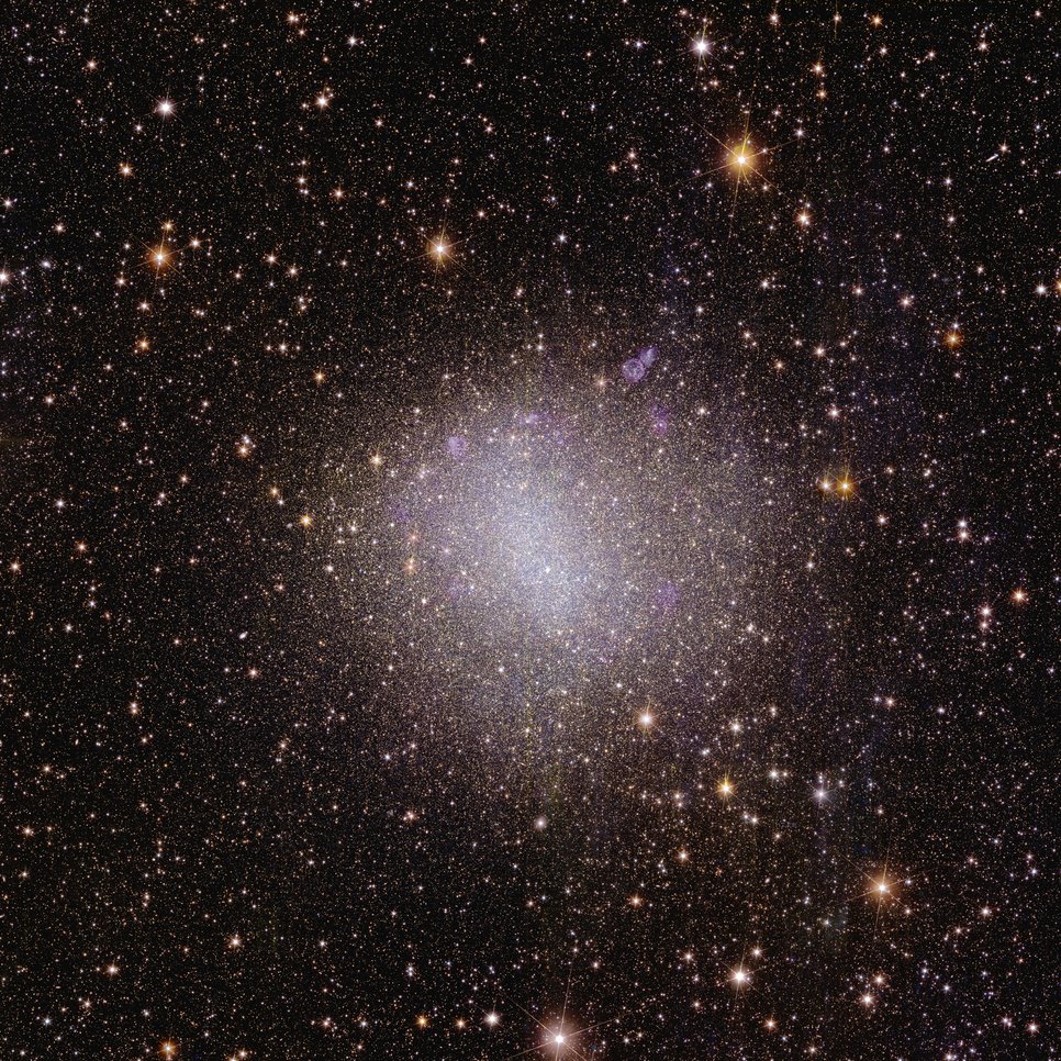 Irregular galaxy NGC 6822 – To create a 3D map of the Universe, Euclid will observe the light from galaxies out to 10 billion light-years. Most galaxies in the early Universe don’t look like the quintessential neat spiral, but are irregular and small. They are the building blocks for bigger galaxies like our own, and we can still find some of these galaxies relatively close to us. This first irregular dwarf galaxy that Euclid observed is called NGC 6822 and is located close by, just 1.6 million light-years from Earth.