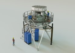 Computerrendering des gewaltigen METIS-Instruments für das Extremely Large Telescope (ELT) in Chile.