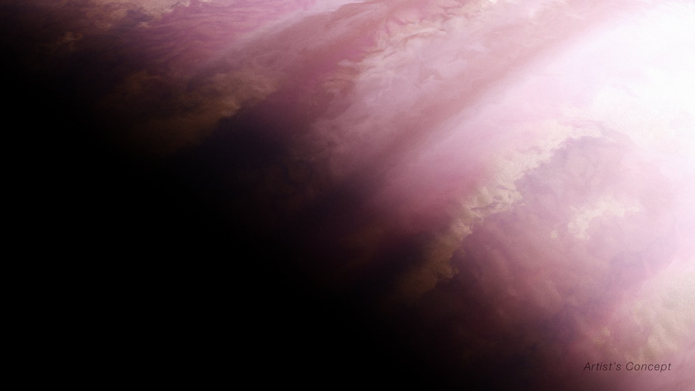 Diese künstlerische Darstellung zeigt, wie der Exoplanet WASP-39 b aufgrund von indirekten Transitbeobachtungen des JWST und anderer weltraum- und bodengestützter Teleskope aussehen könnte. Die vom NIRSpec (Near-Infrared Spectrograph) gesammelten Daten zeigen Unterschiede zwischen der Morgen- und Abendatmosphäre des Planeten.