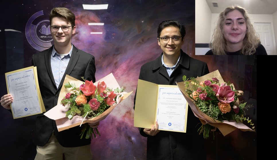 The winners of the Patzer Prize 2024 presented their work with a short overview lecture at the Patzer Colloquium: From left to right: Maximilian Häberle, Jose Eduardo Mendez Delgado and (via video conference) Brooke Polak.